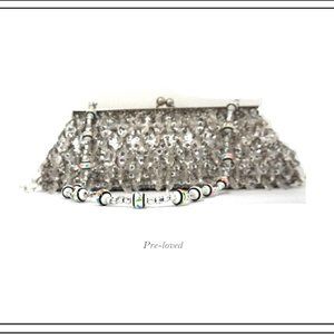 Crystal Beaded Evening Silver Beads/Fabric…